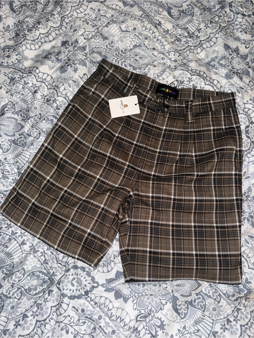 Teddy Fresh Brown Plaid Flat-Front Men's Shorts
